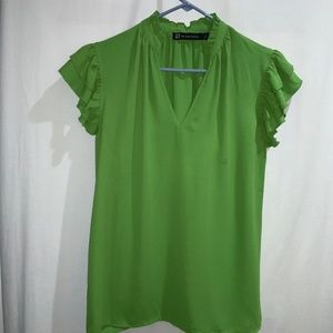 New York & Co. ruffle sleeve blouse Sz M split neck ruffle neckline